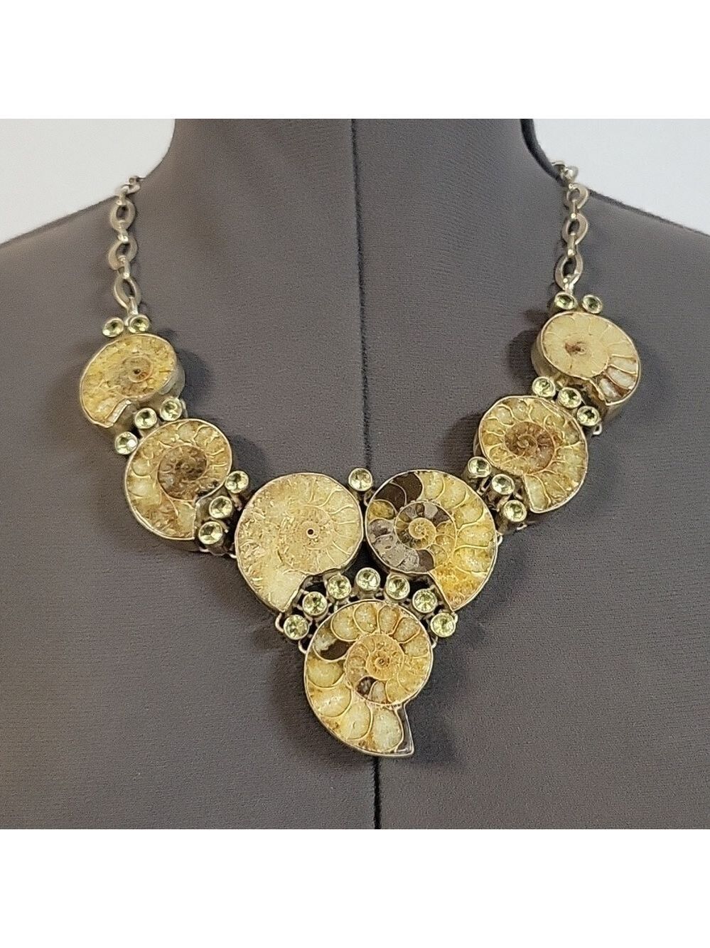 Chunky Boho Hippie Ammonite Fossil Shell Necklace with Citrine Accents